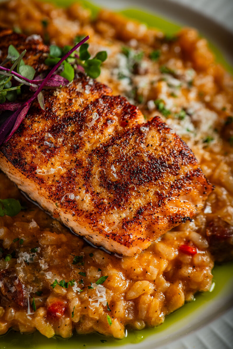 Blackened salmon risotto at Fraiche DC